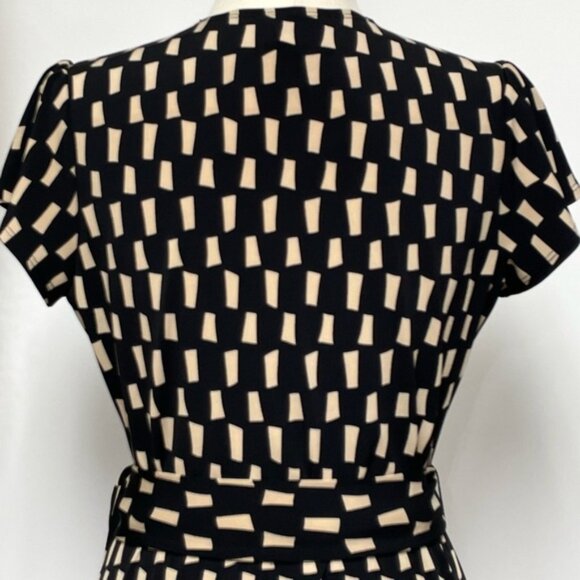 Joseph Ribkoff Wrap Front Jersey Midi Dress Black Beige Size 10 Style 222202 - Picture 14 of 16